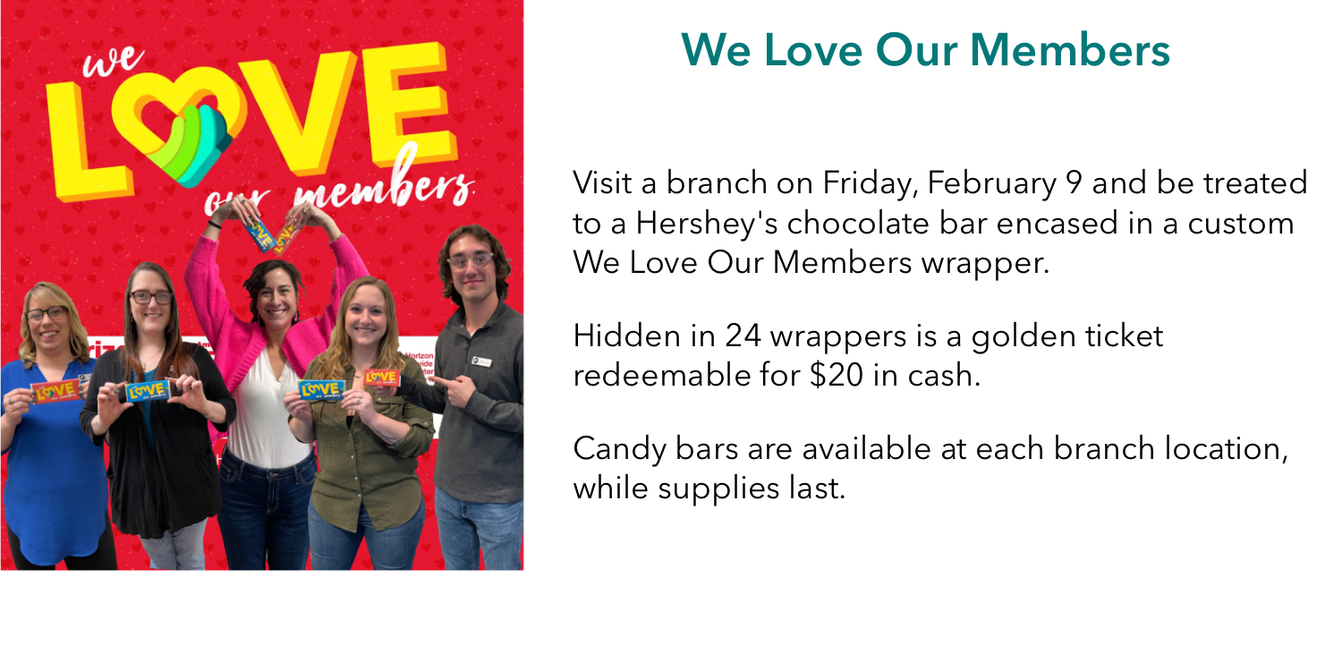 candy bars at branches February 9