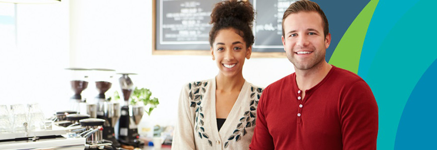 Man and woman business owners at counter