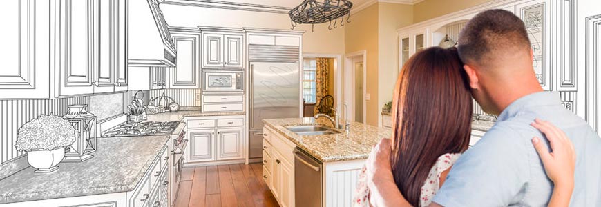 Couple in redesigned kitchen