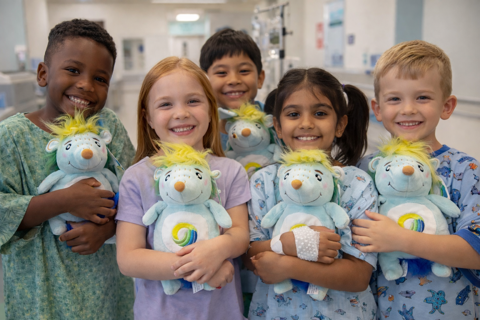 children holding stuffed Hedgies