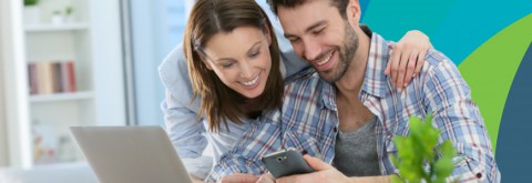 Couple looking at a smartphone