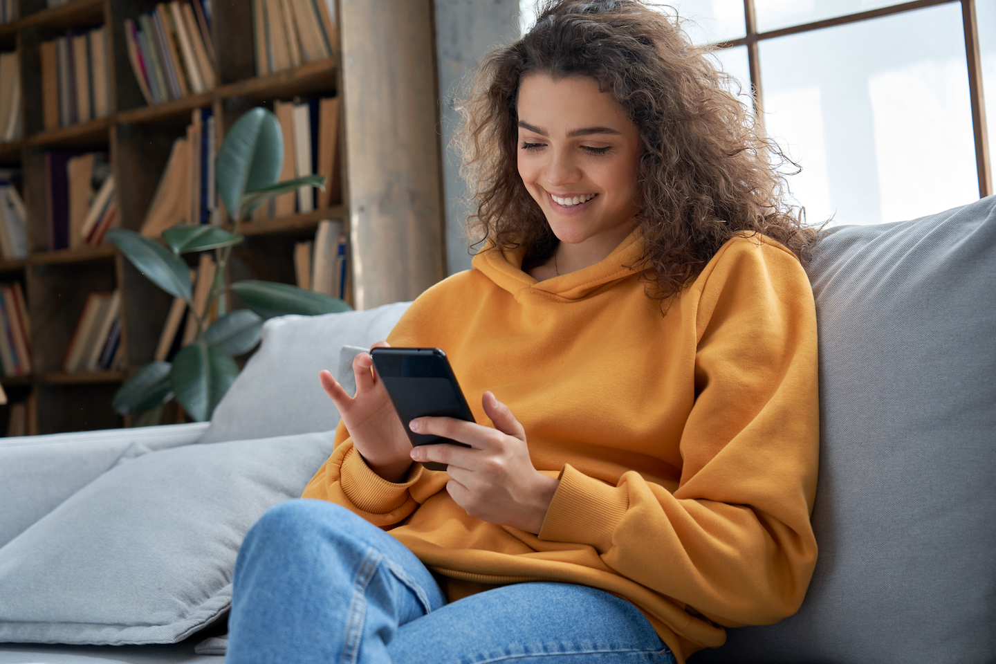 woman banking on phone